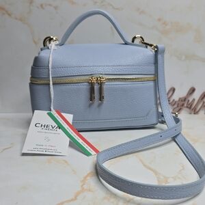 Light Blue Leather Handbag Crossbody Made In Italy